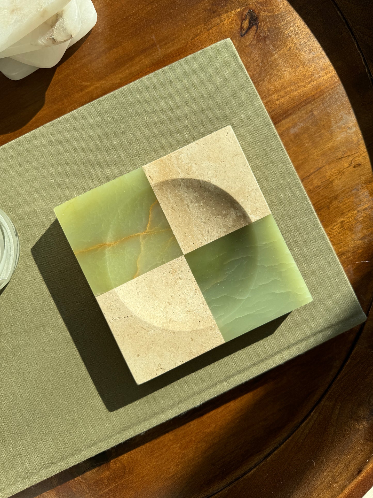 Half n’ Half: Travertine and Green Onyx Catchall