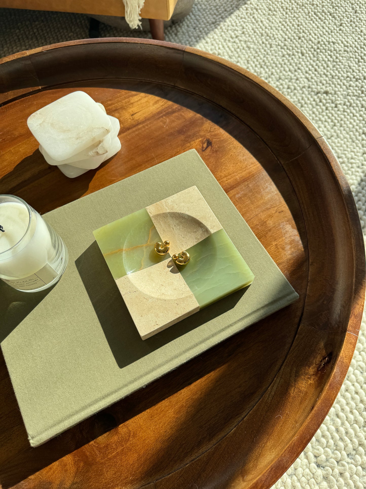 Half n’ Half: Travertine and Green Onyx Catchall