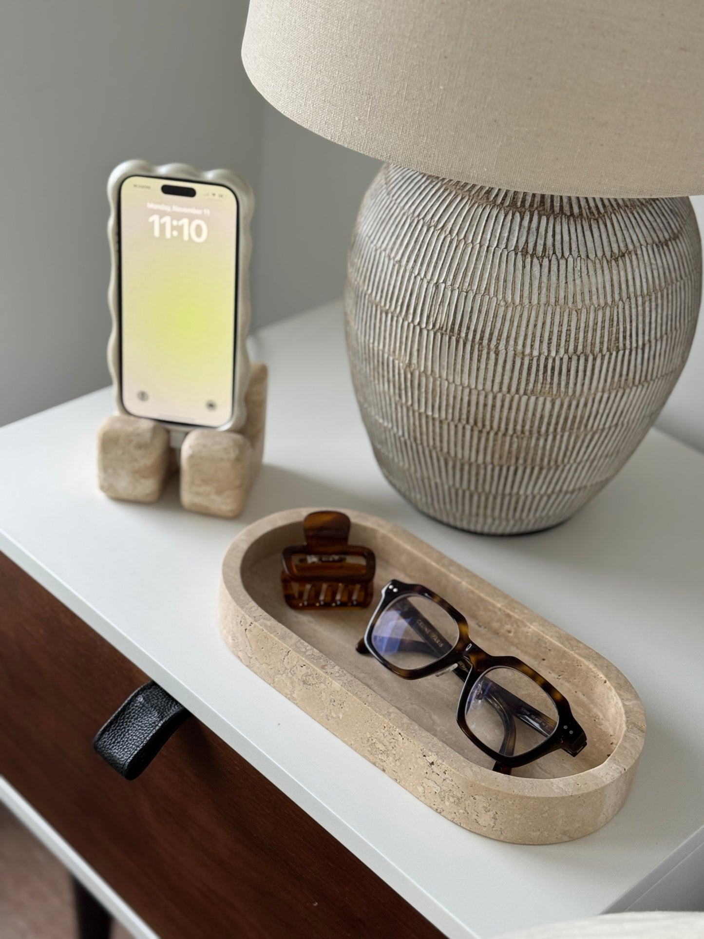 Nightstand Bundle: Travertine Phone Stand & Tray Combo