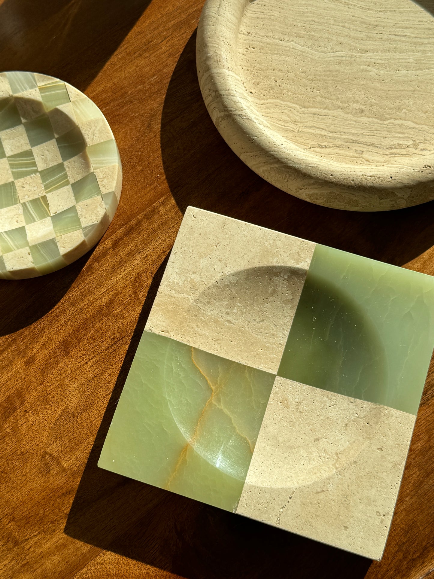 Half n’ Half: Travertine and Green Onyx Catchall