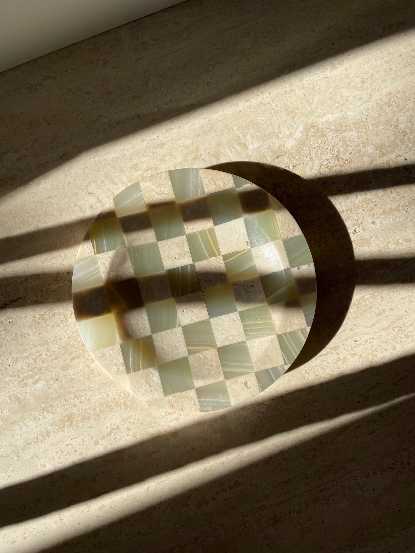 Checkered Travertine and Green Onyx Catchall