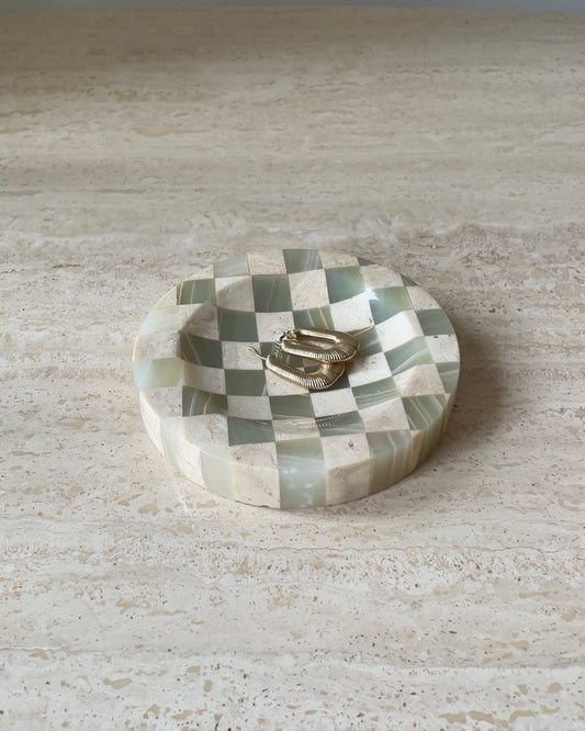 Checkered Travertine and Green Onyx Catchall