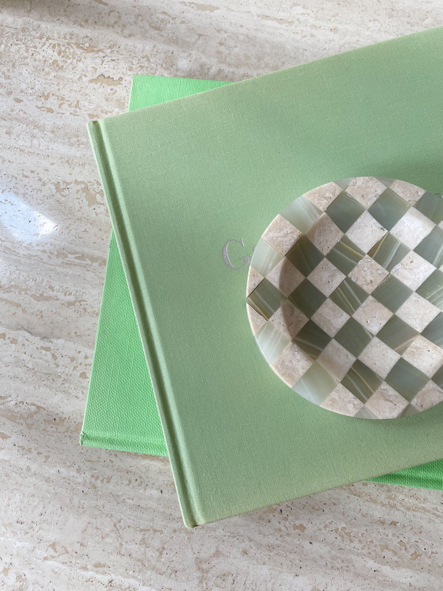 Checkered Travertine and Green Onyx Catchall