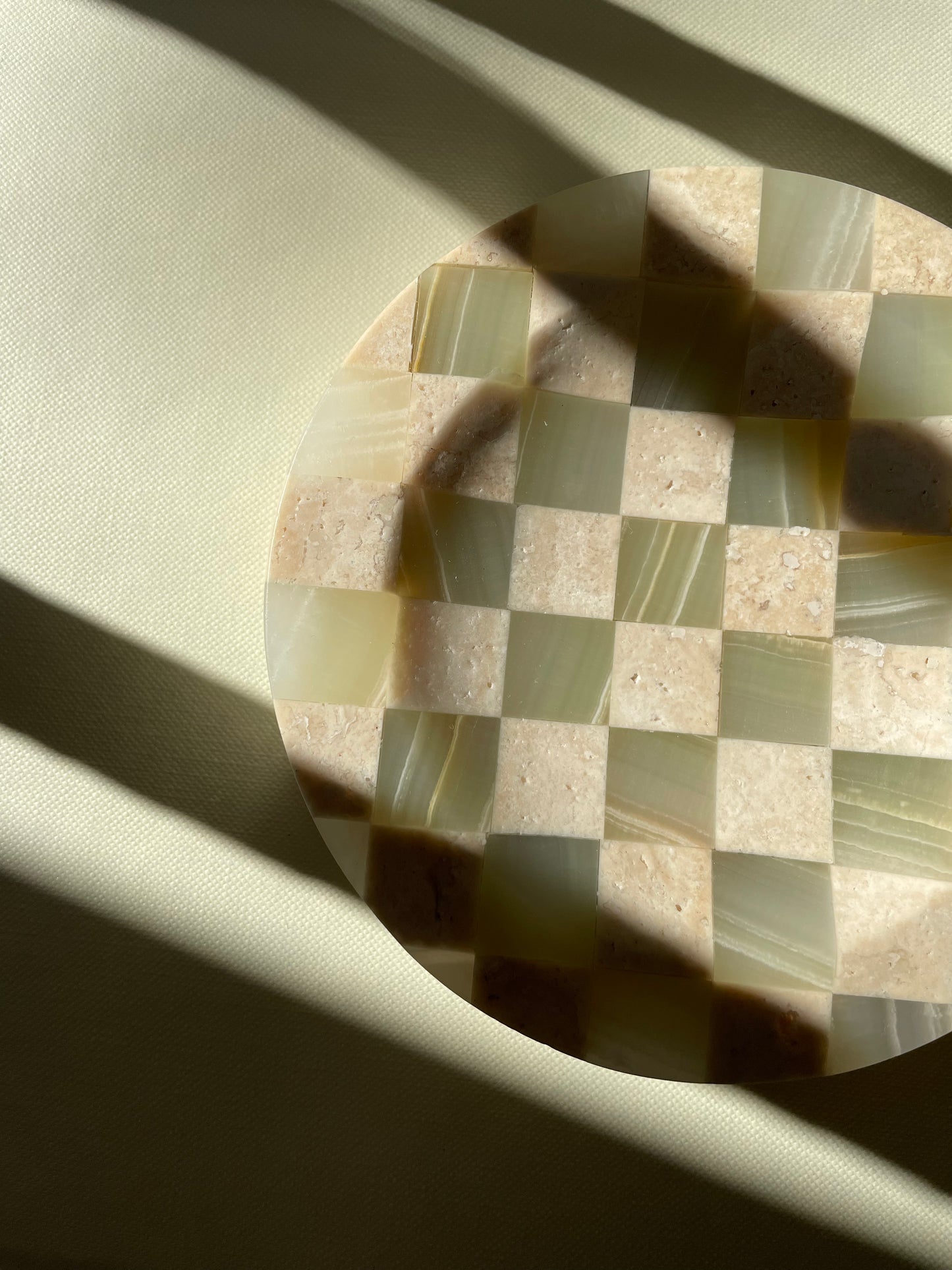 Checkered Travertine and Green Onyx Catchall