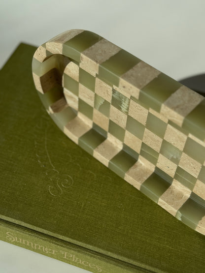 Checkered Green Onyx & Travertine Oval Catchall