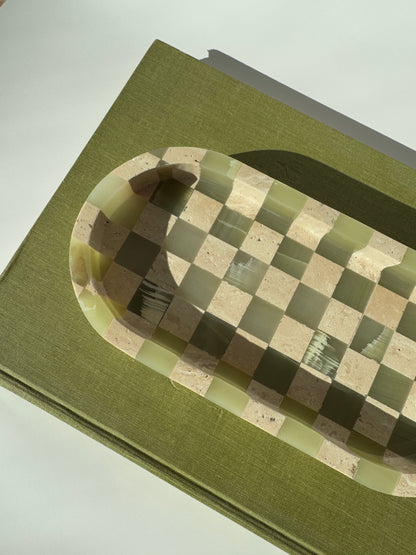 Checkered Green Onyx & Travertine Oval Catchall